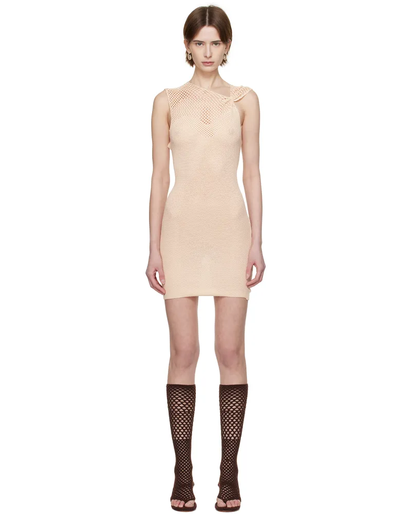 Isa Boulder SSENSE Exclusive Off-White One Pinch Shoulder Crocheted Minidress Sand