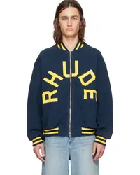 RHUDE Navy Striped Bomber Jacket Navy