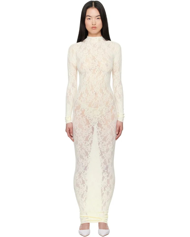 SKIMS Off-White Knit Lace Turtleneck Maxi Dress Ivory