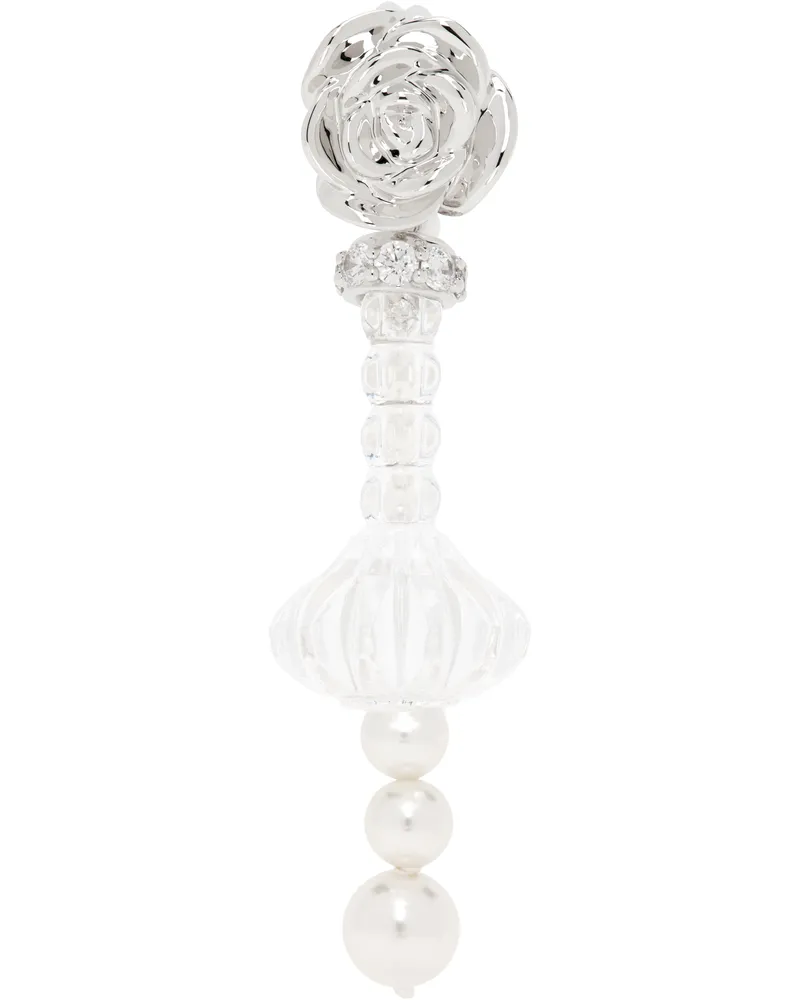 SHUSHU/TONG Silver YVMIN Edition Pearl Chain Rose Vase Single Earring Silver