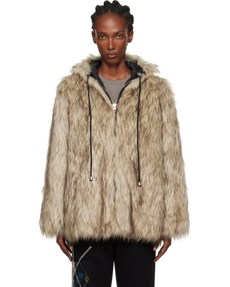 OPEN YY Beige & Black Hood Reversible Faux-Fur Jacket Beige