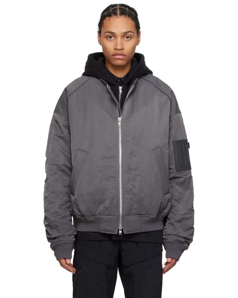 JUUN.J Gray Detachable Hood Bomber Jacket Ash