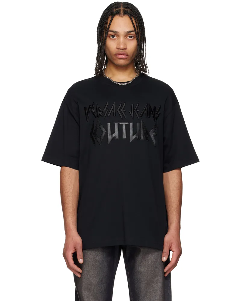 Versace Jeans Black Logo Metal Patch T-shirt E899-black