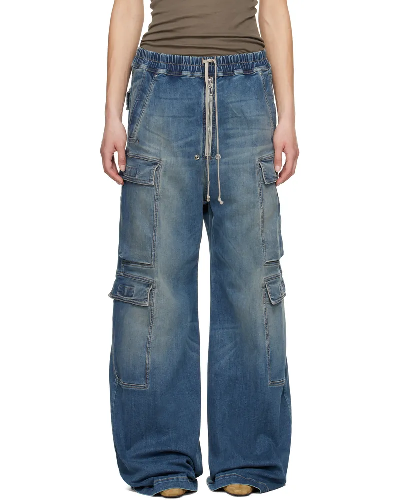DRKSHDW by Rick Owens Blue Hollywood Double Jumbo Belas Denim Cargo Pants 06