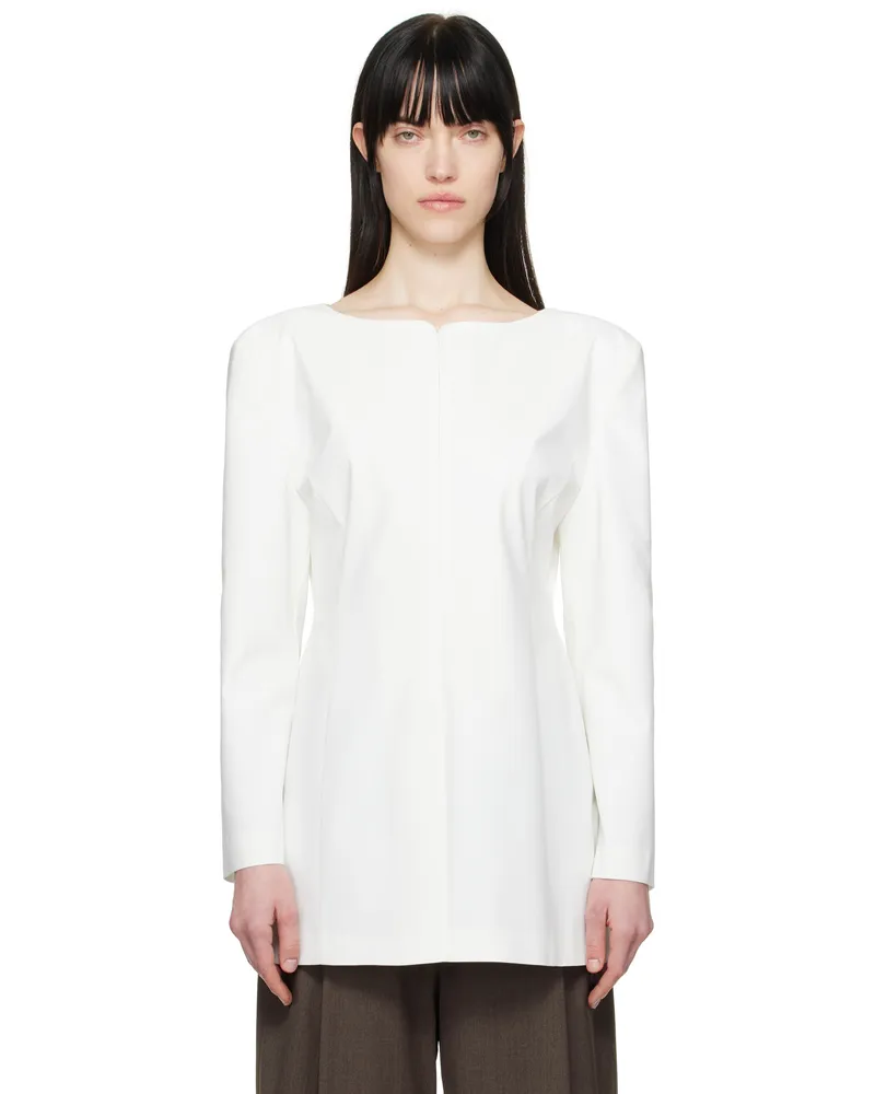 AMOMENTO White Boat Neck Two Way Blazer White