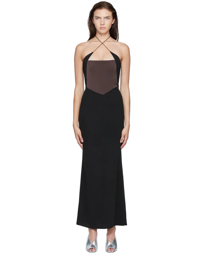 16ARLINGTON Black & Brown Esteli Corset Maxi Dress Chocolate
