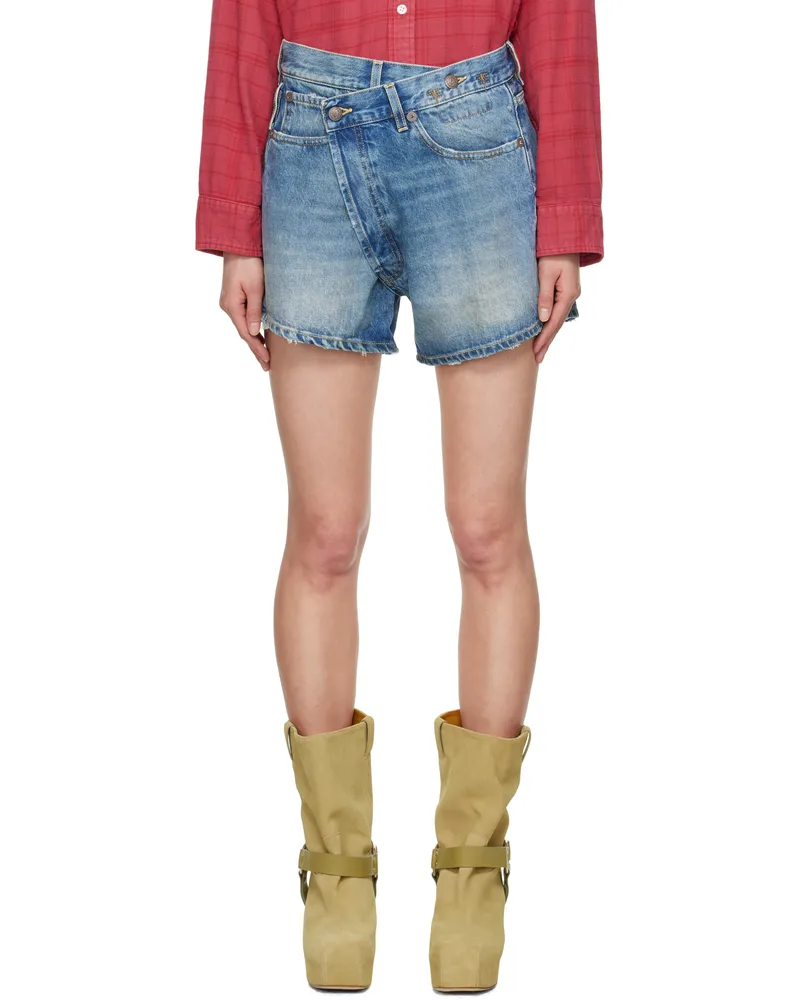 R13 Blue Loose Crossover Denim Shorts Bain