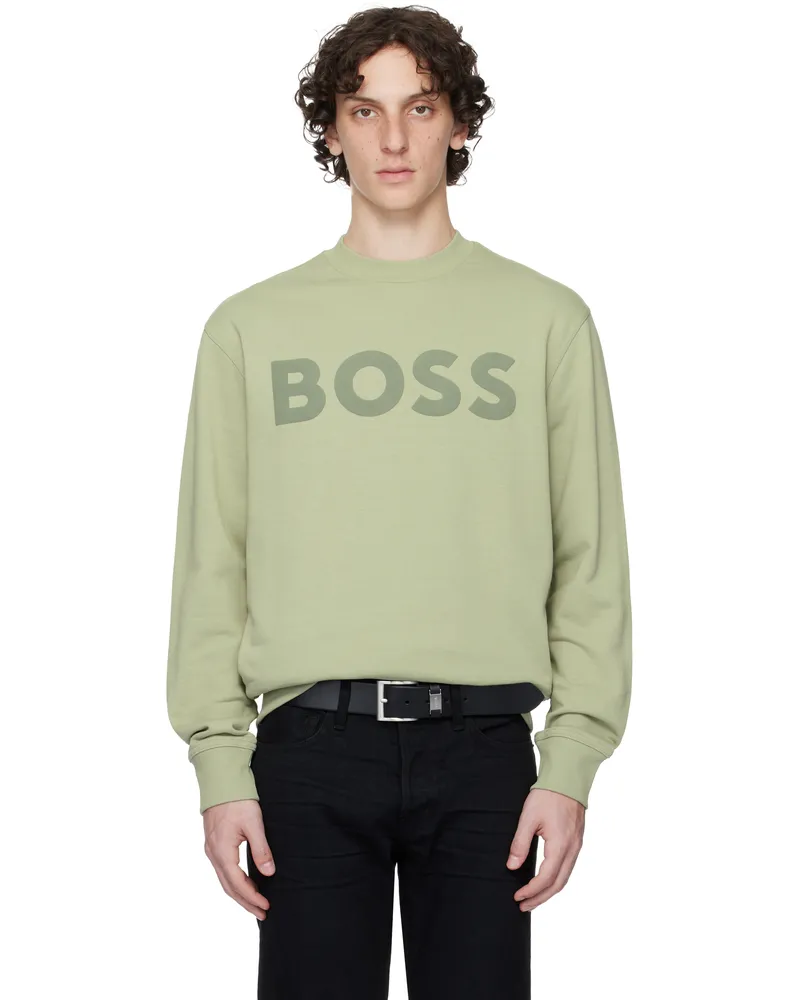 HUGO BOSS Khaki Relaxed-Fit Cotton-Terry Logo Sweatshirt 370-open
