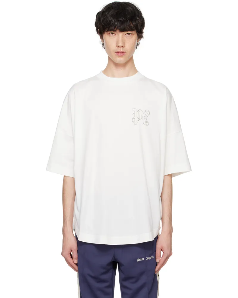 Palm Angels White Embroidered Monogram T-shirt Off