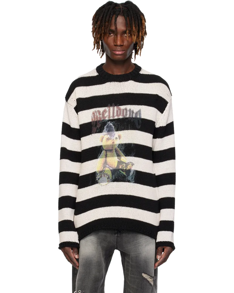 WE 11 DONE Black & White Punk Teddy Striped Sweater Ivory
