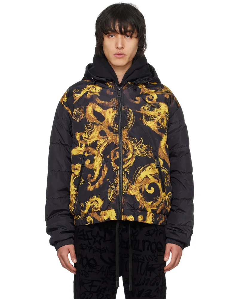 Versace Jeans Black Watercolor Couture Down Jacket Eg89
