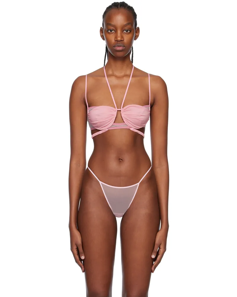 Nensi Dojaka Pink Draped Double Bra Blossm