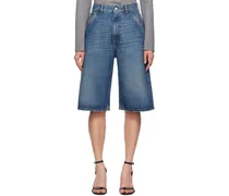 Blue Knee-Length Denim Shorts
