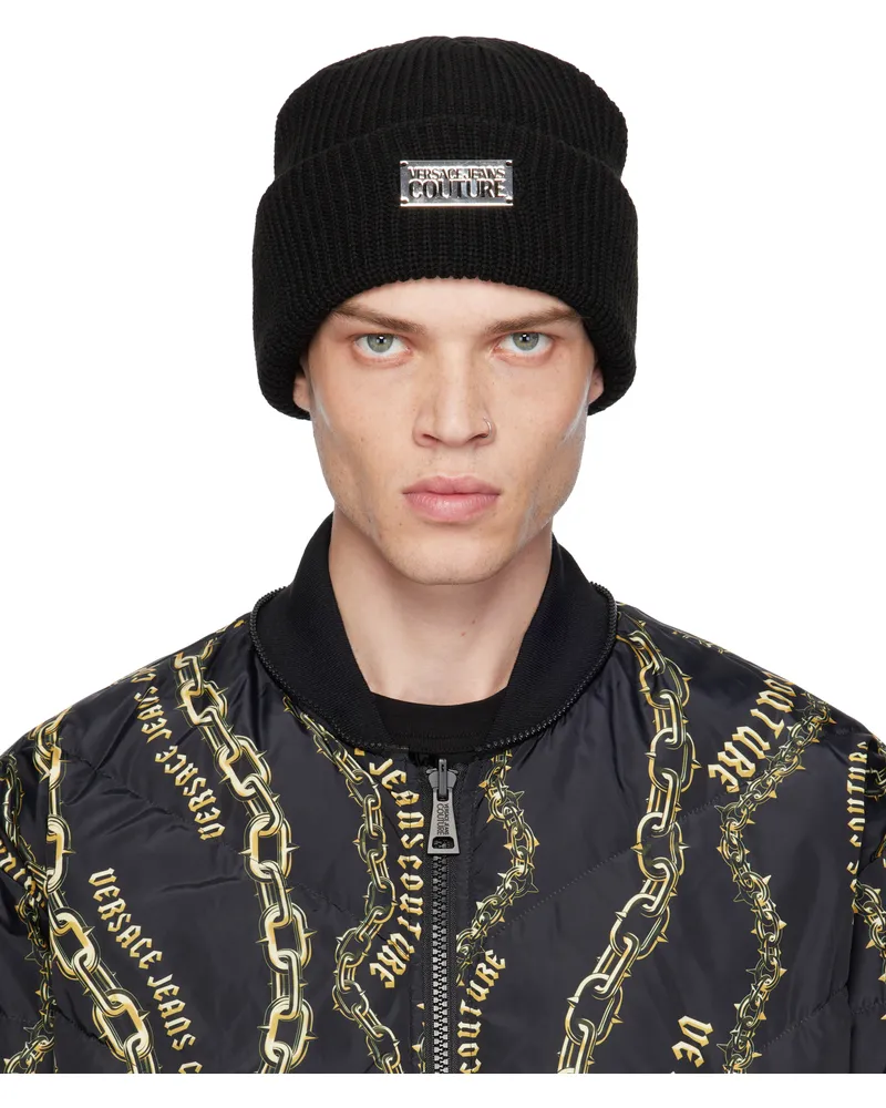 Versace Jeans Black Knit Logo Beanie E899-black