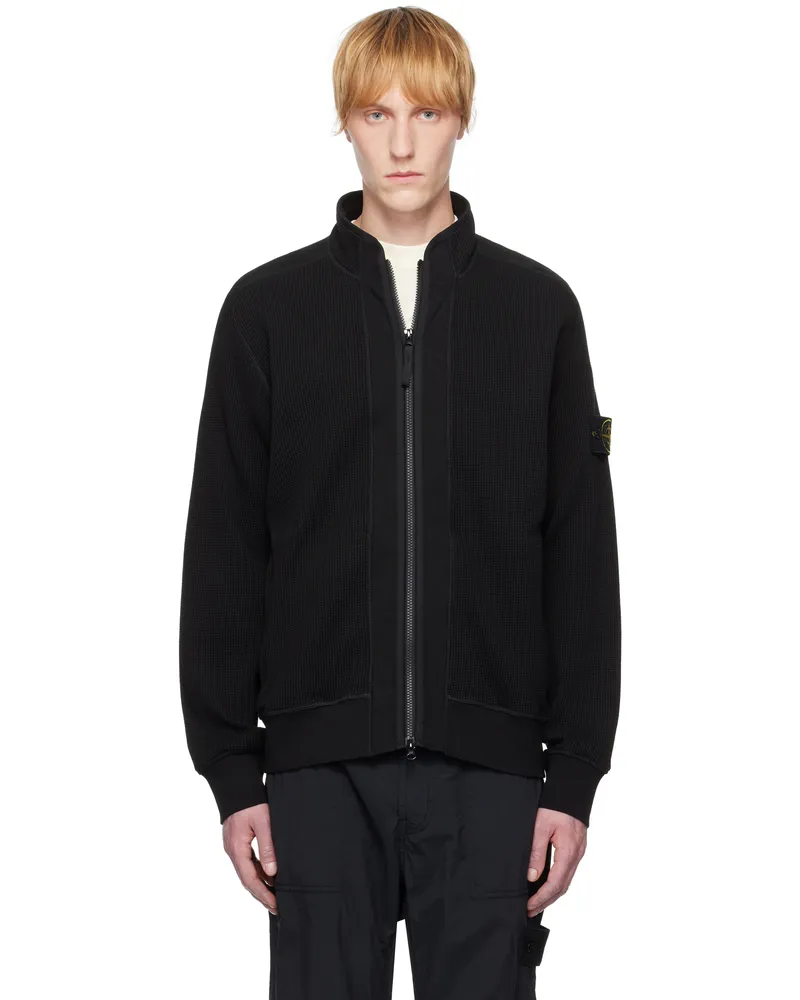 Stone Island Black Organic Cotton Waffle Fleece Sweatshirt V0029