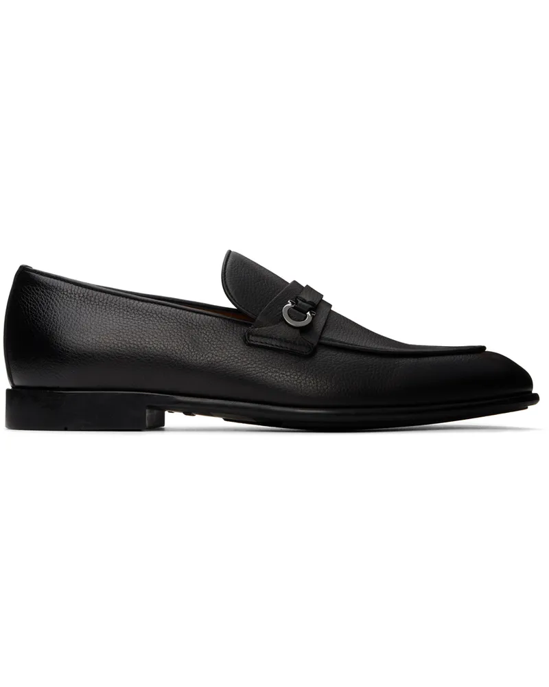 Ferragamo Black Gancini Ornament Loafers Nero