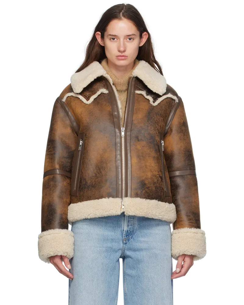 STAND Brown Lessie Faux-Leather Jacket 87130