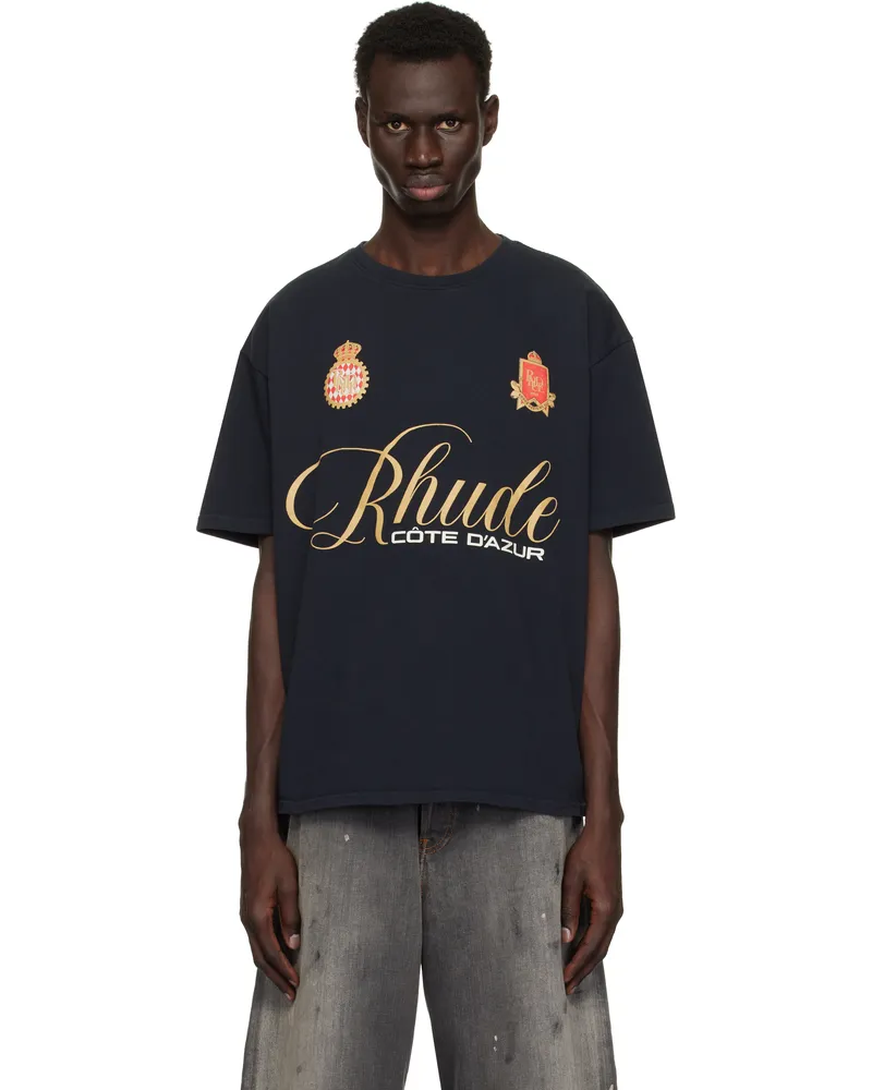 RHUDE Black 'Rhude' Script Crest T-shirt Vtg