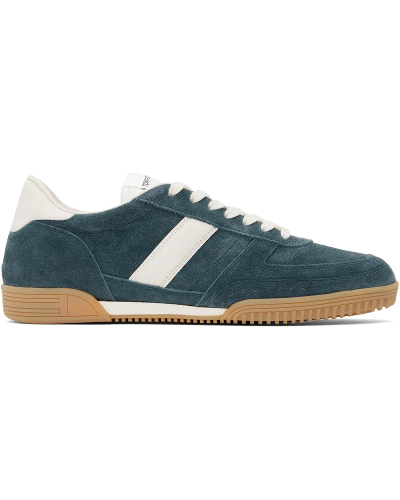 Tom Ford Blue & White Suede Terence Sneakers Orion