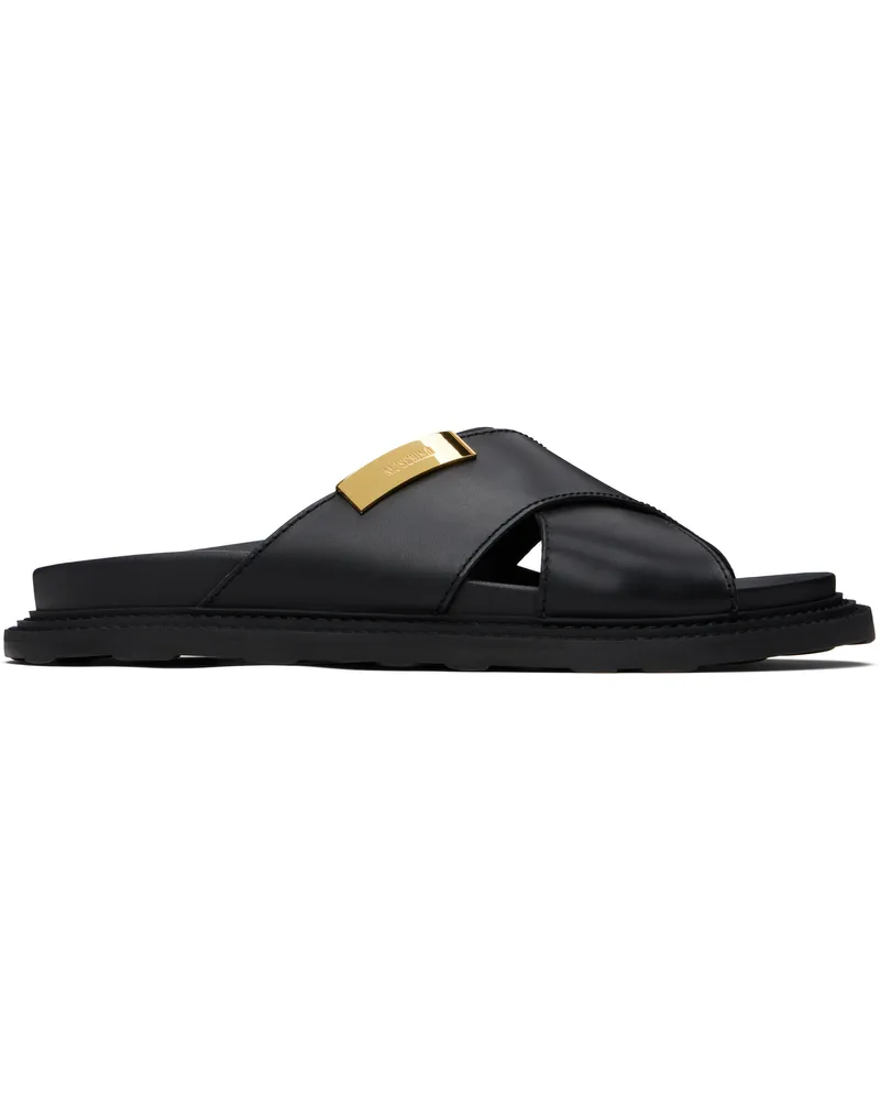 Moschino Black Leather Sandals Black