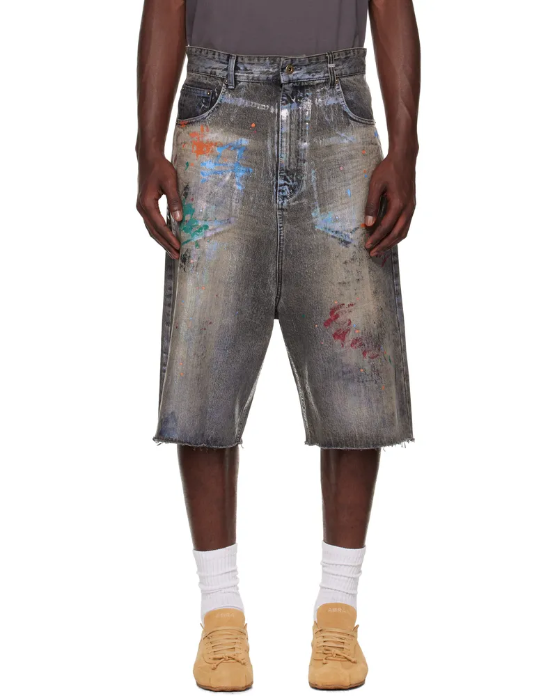 WE 11 DONE Black Painted Denim Shorts Black