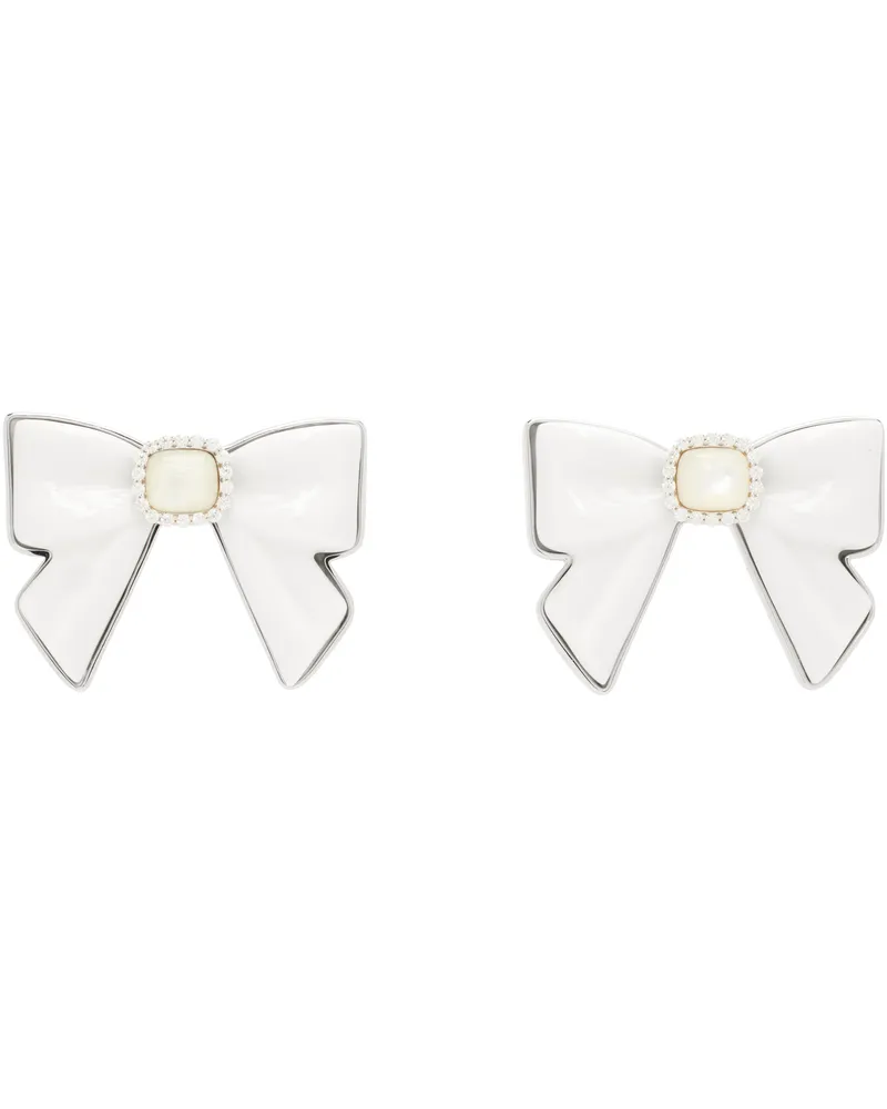 SHUSHU/TONG Silver & White YVMIN Edition Ceramics Bowknot Nacre Earrings White