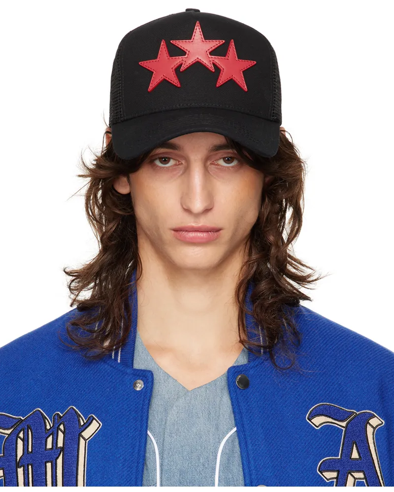 Amiri Black & Red 3 Star Trucker Cap Black