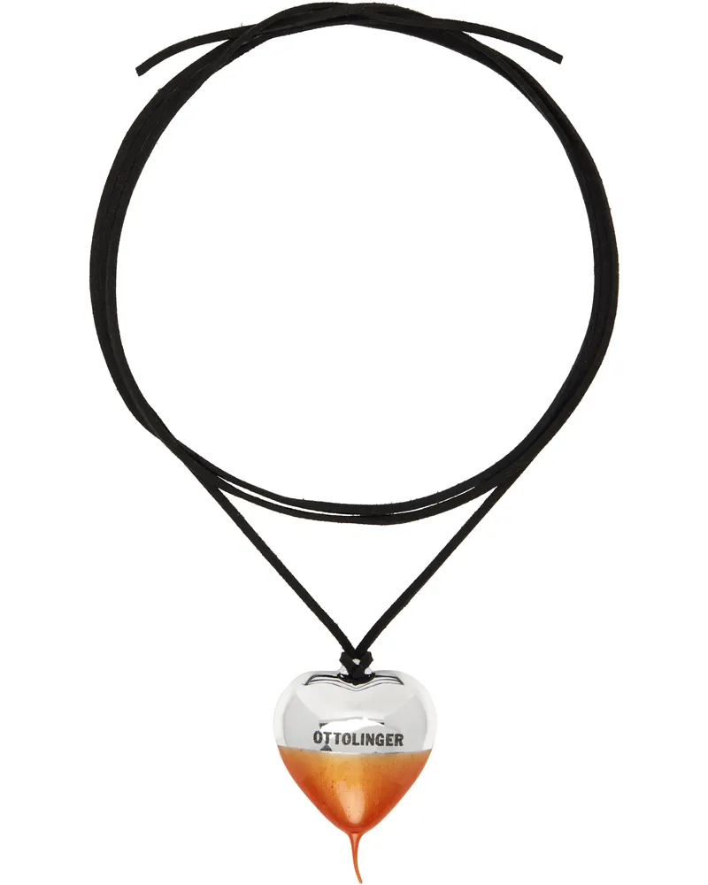 OTTOLINGER Black & Orange Knotted Heart Necklace Gold