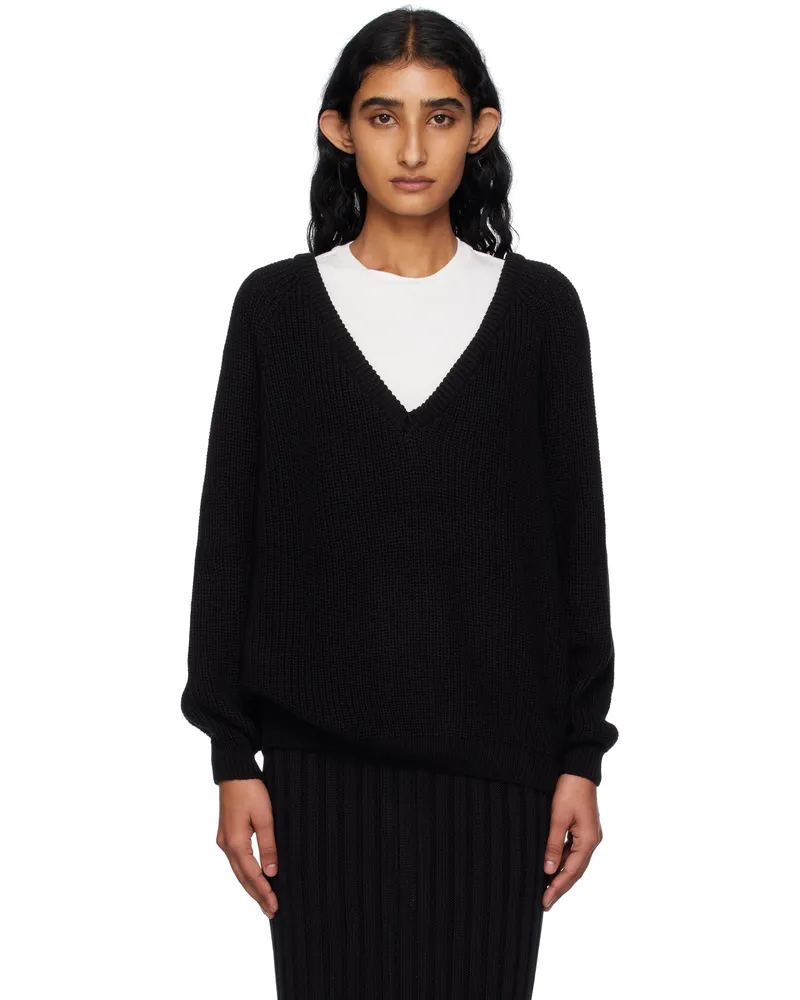 Baserange Black Danube V-Neck Sweater Black
