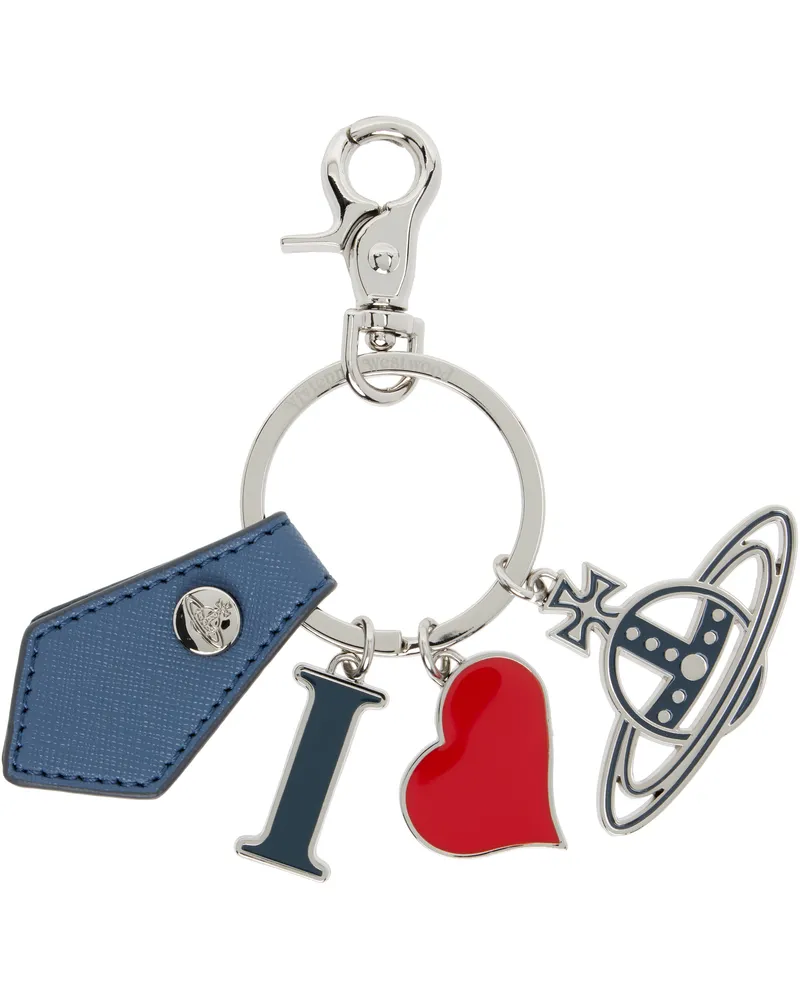 Vivienne Westwood Navy 'I Love Orb' Keychain Aw25-denim