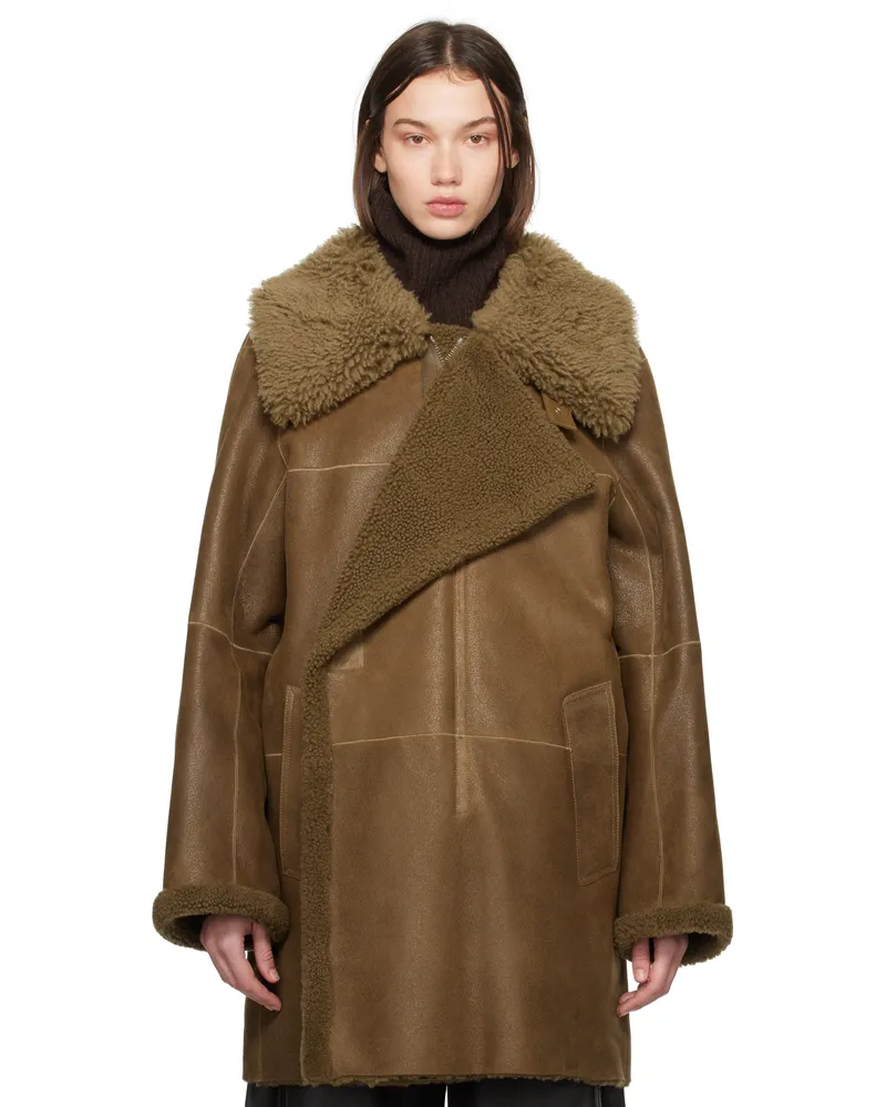 Christophe Lemaire Brown Asymmetrical Shearling Coat Gr676