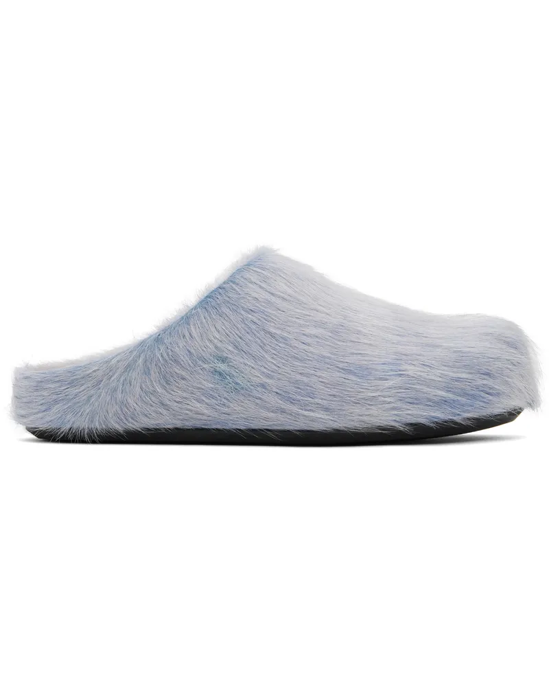 Marni Blue & White Long Hair Calfskin Fussbett Sabot Loafers 00b26