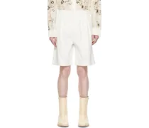 White Pleated Denim Shorts