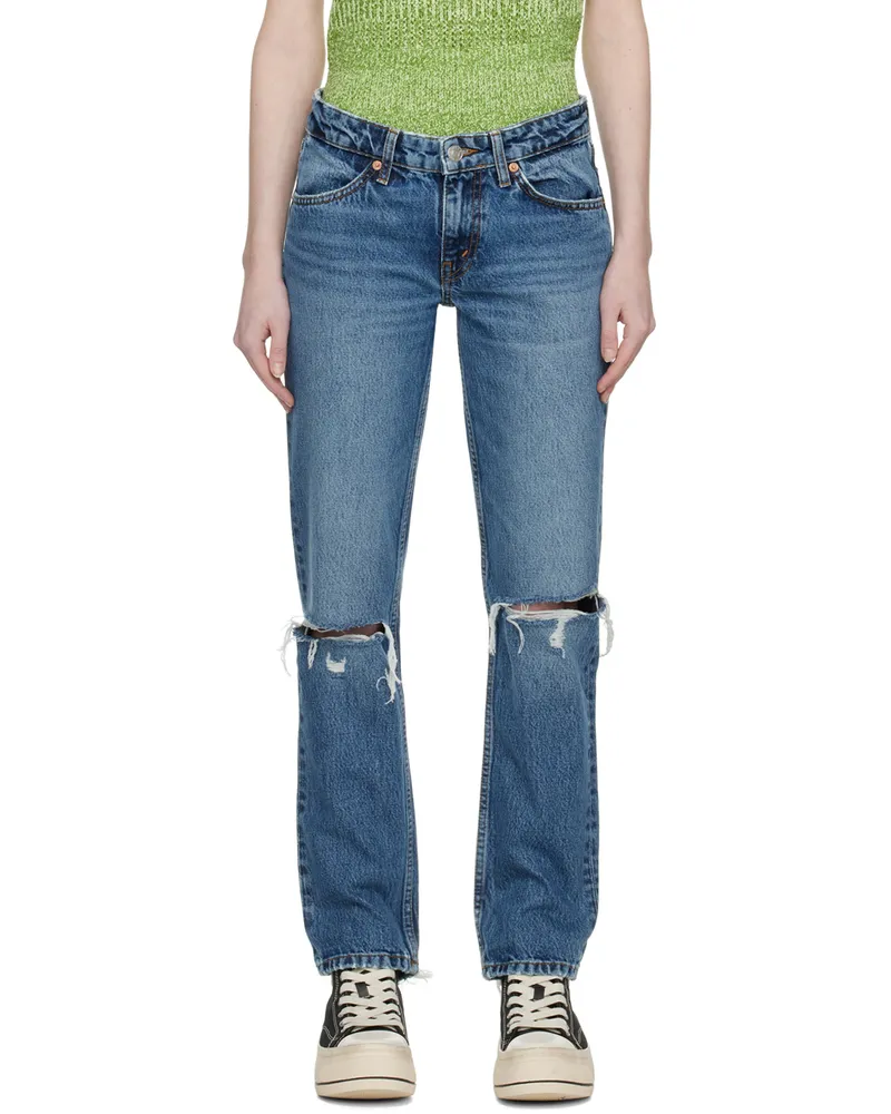 RE/DONE Blue 70s Low Rise Straight Jeans Destroyed