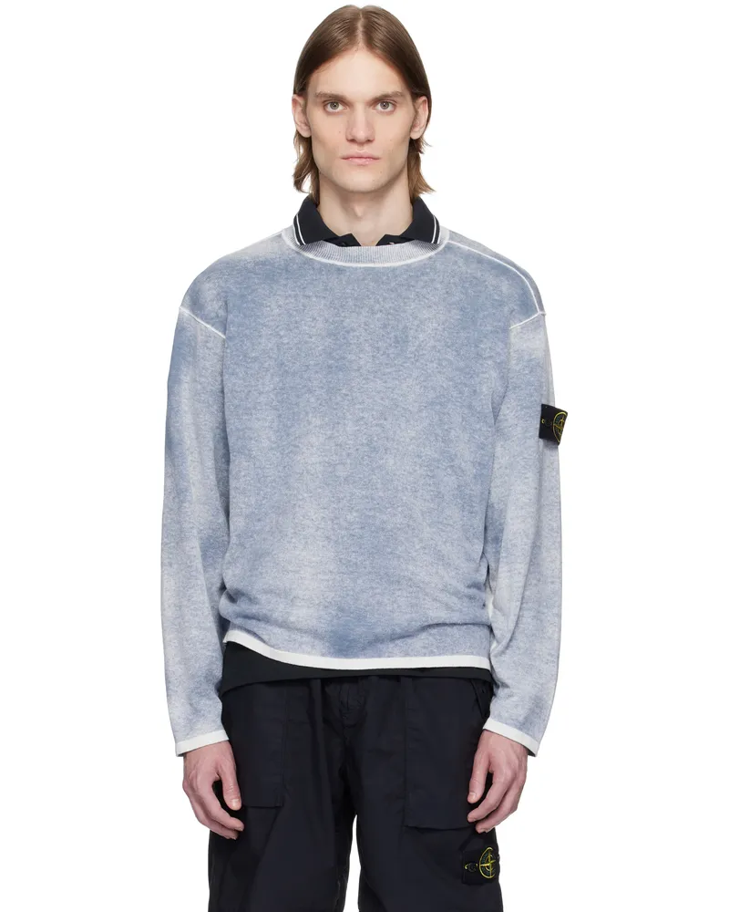 Stone Island Blue & White Raw Hand Light Organic Cotton Sweater V0024