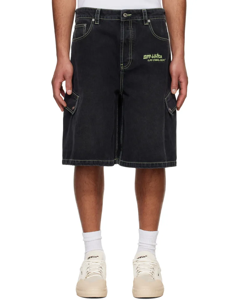 OFF-WHITE Black Safari Cargo Denim Shorts Vintage