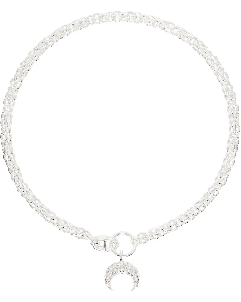 Marine Serre Silver Rhinestone Moon Chain Necklace Mt11