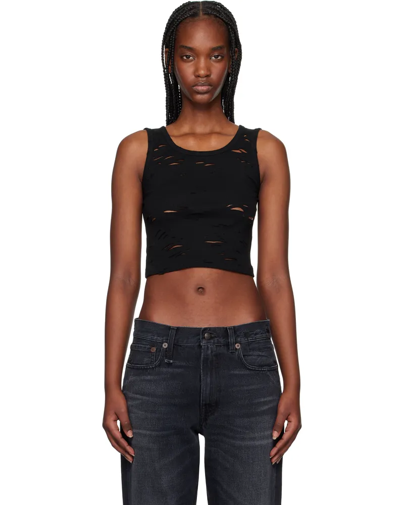 R13 Black Distressed Tank Top Black