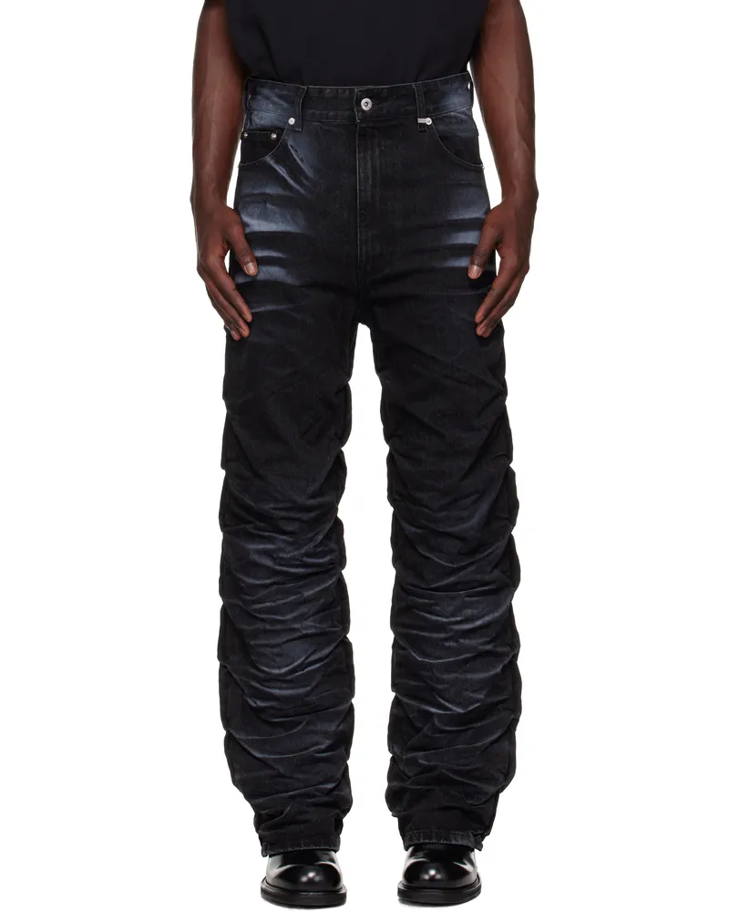 WE 11 DONE Black Textured Fold Jeans Black