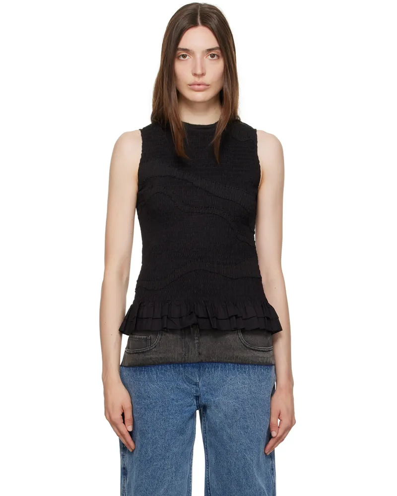 3.1 phillip lim Black Smocked Tank Top Ba001