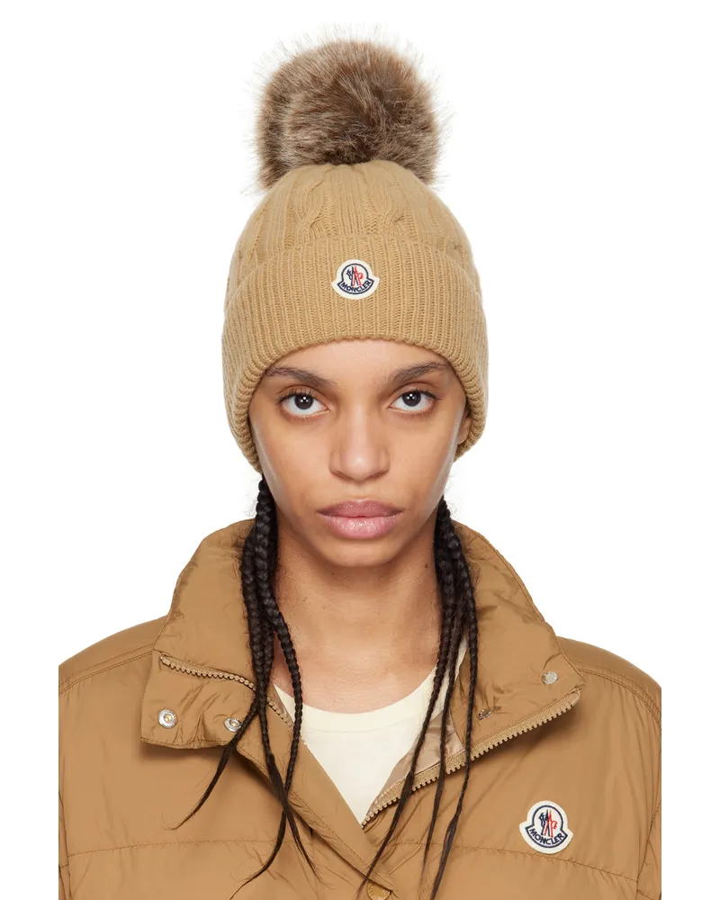 Moncler Beige Wool & Cashmere Pom Pom Beanie 238