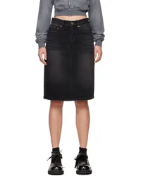 WE 11 DONE Black Washed Denim Midi Skirt Black