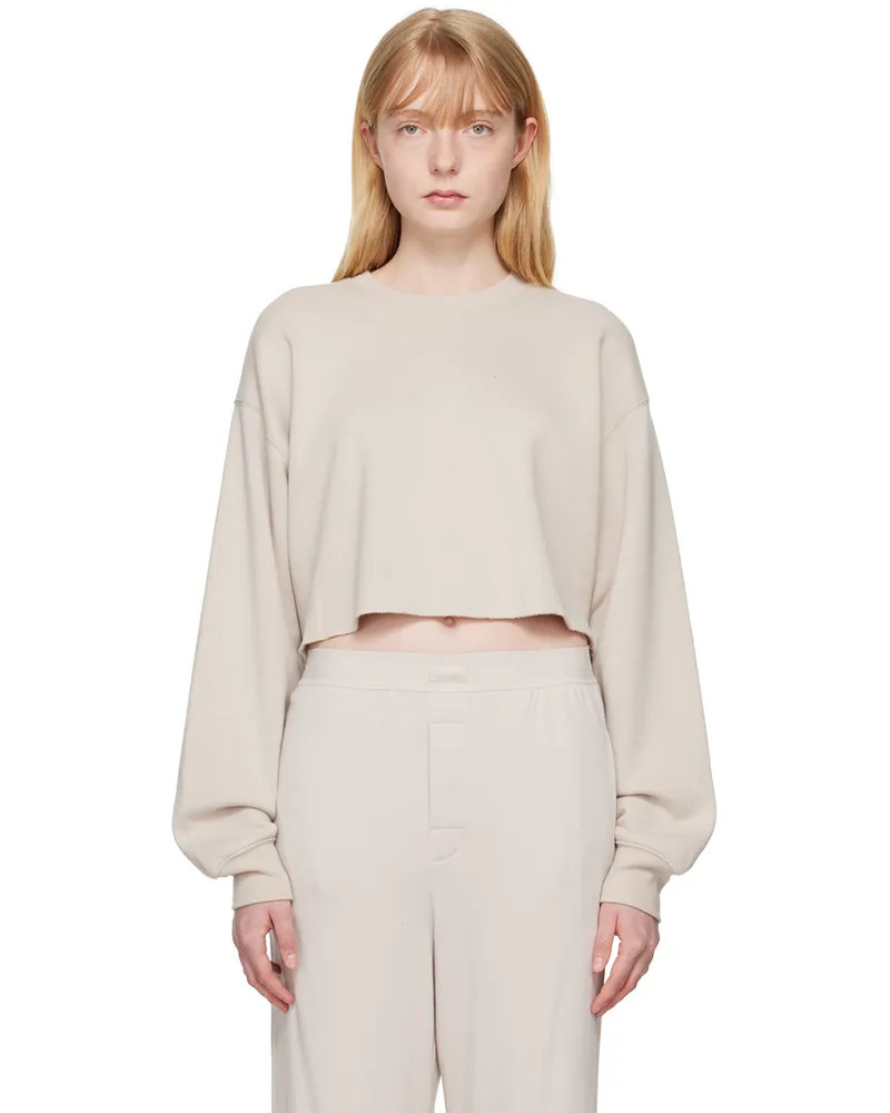 SKIMS Taupe Cotton Fleece Cropped Sweatshirt Stone