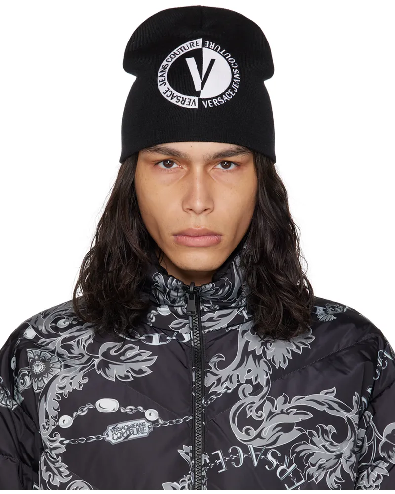 Versace Jeans Black Embroidered Beanie El01