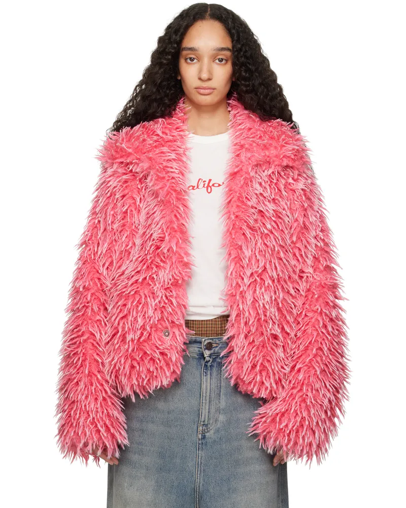 ERL Pink Varsity Faux-Fur Jacket 1