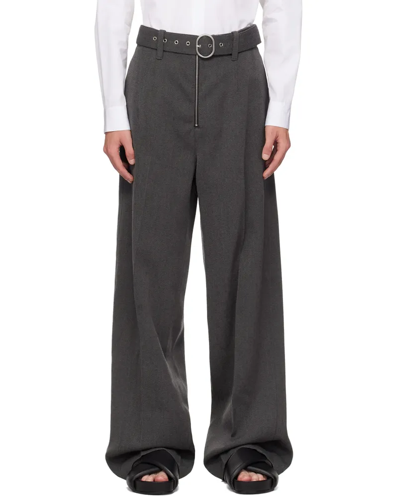 Jil Sander Gray Belted Wool Trousers 036