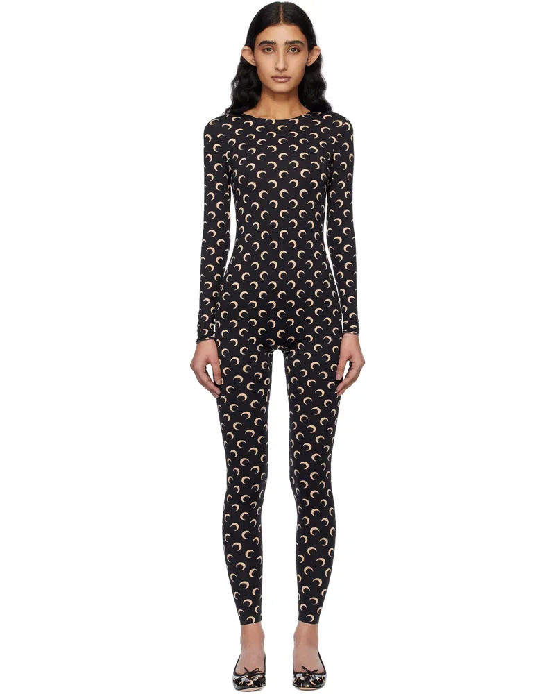 Marine Serre Black & Beige Recycled Jersey Moon Catsuit It99