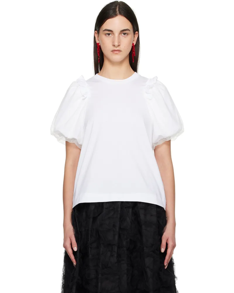 Simone Rocha White Tulle Overlay Puff Sleeve Frill T-shirt White