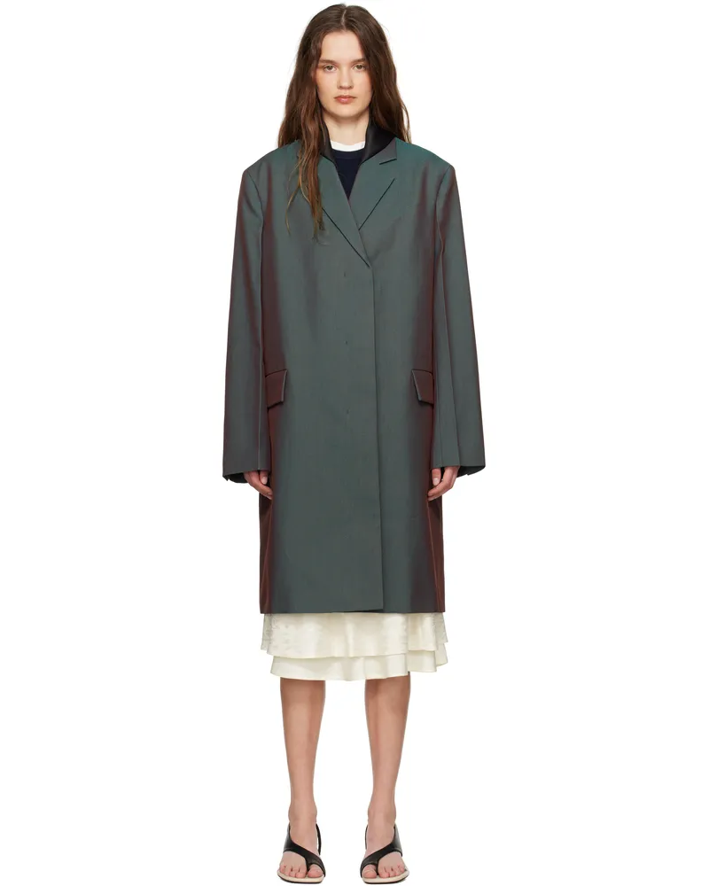 Jil Sander Green & Purple Detachable Contrast Collar Coat 396
