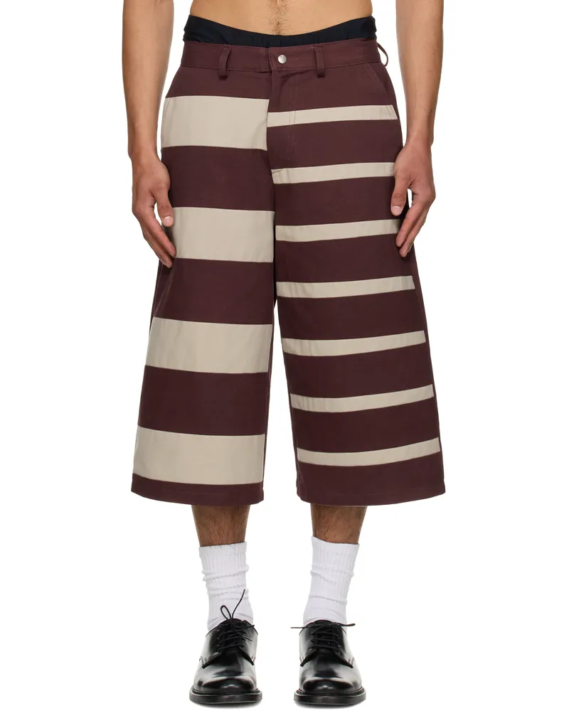 Stanley Raffington SSENSE Exclusive Burgundy & Beige Contrast Stripe Bermuda Shorts Brown